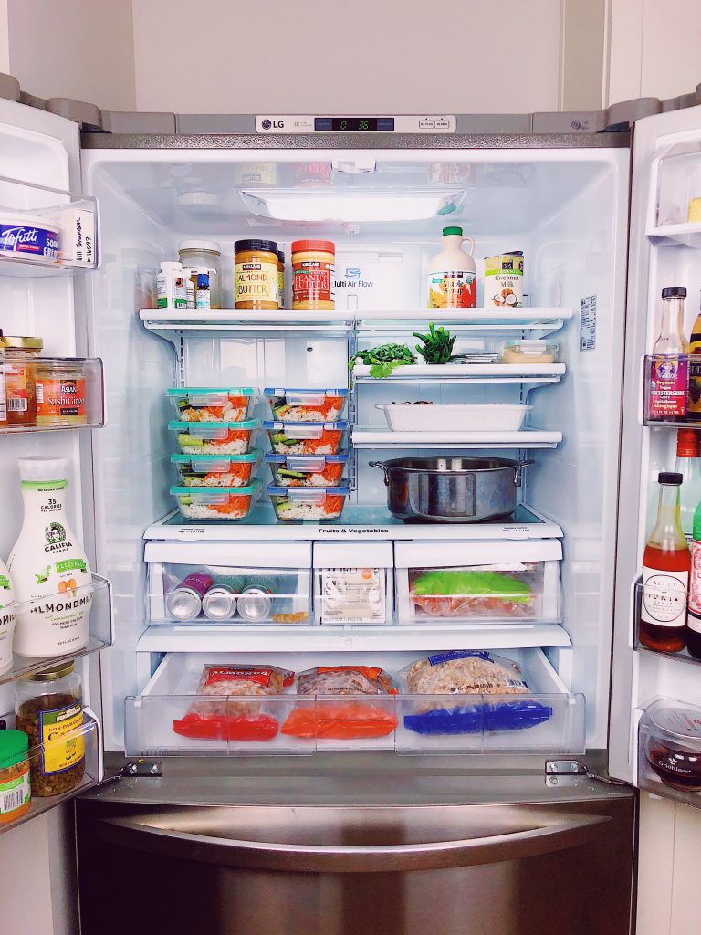 meal prepped vegan fridge organization