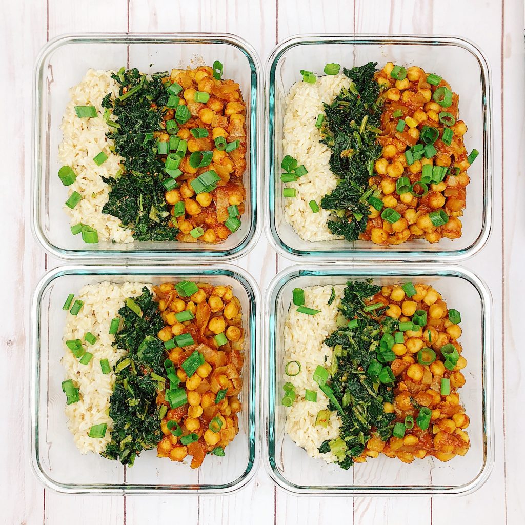 curried chickpeas in meal prep containers