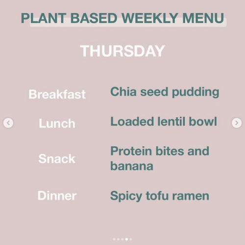 Plant based weekly menu